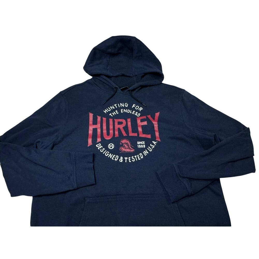 Hurley Hoodie Mens Size XL Pullover Logo Hooded Sweatshirt Navy Blue